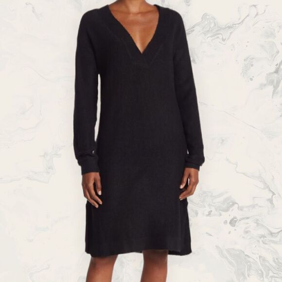 Stitch drop V-Neck Sweater Dress - Size S - Black - Picture 1 of 7